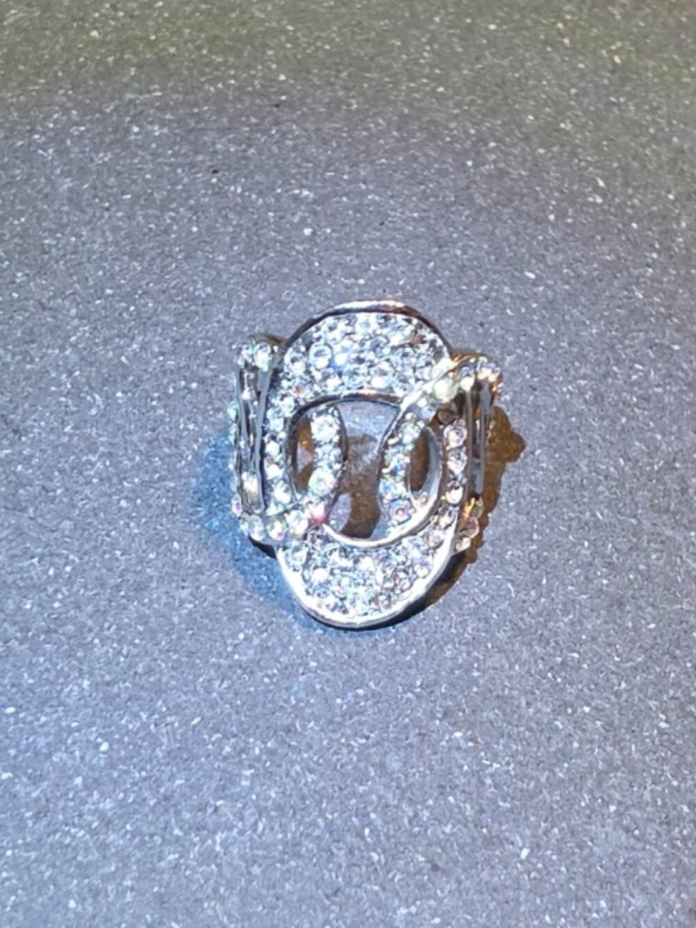 Silver tone Double‑Loop Rhinestone Ring